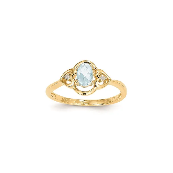14k Yellow Gold Aquamarine Diamond Ring Goldia Rings
