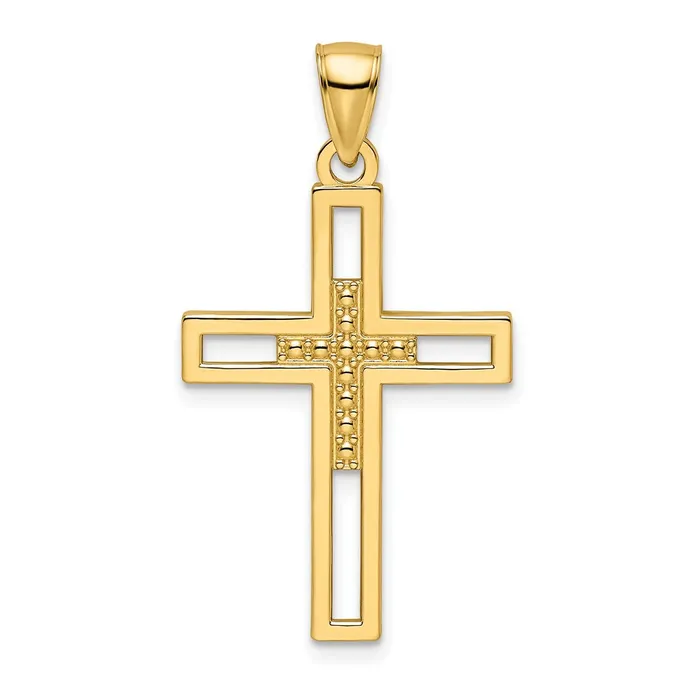 14k Yellow Gold Beaded Polished Double Cross Pendant Goldia Necklaces