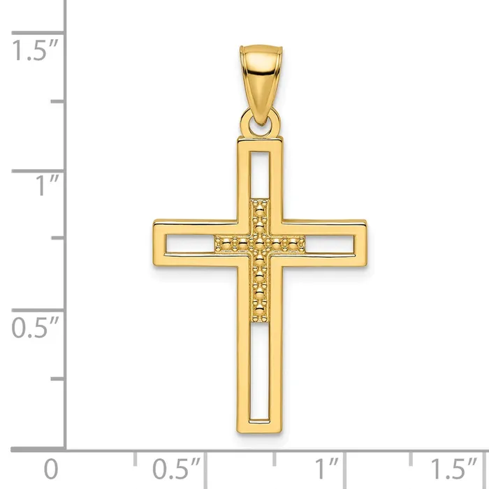 14k Yellow Gold Beaded Polished Double Cross Pendant Goldia Necklaces