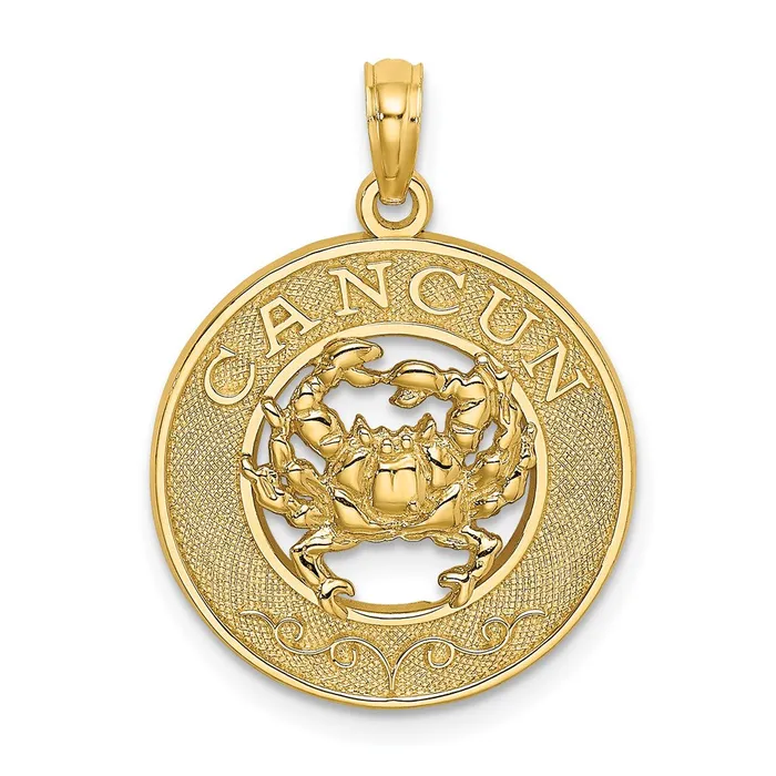 14k Yellow Gold CANCUN wCrab Circle Charm Goldia Charm Necklaces