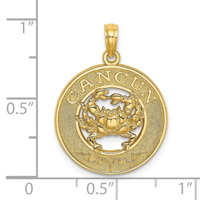 14k Yellow Gold CANCUN wCrab Circle Charm Goldia Charm Necklaces