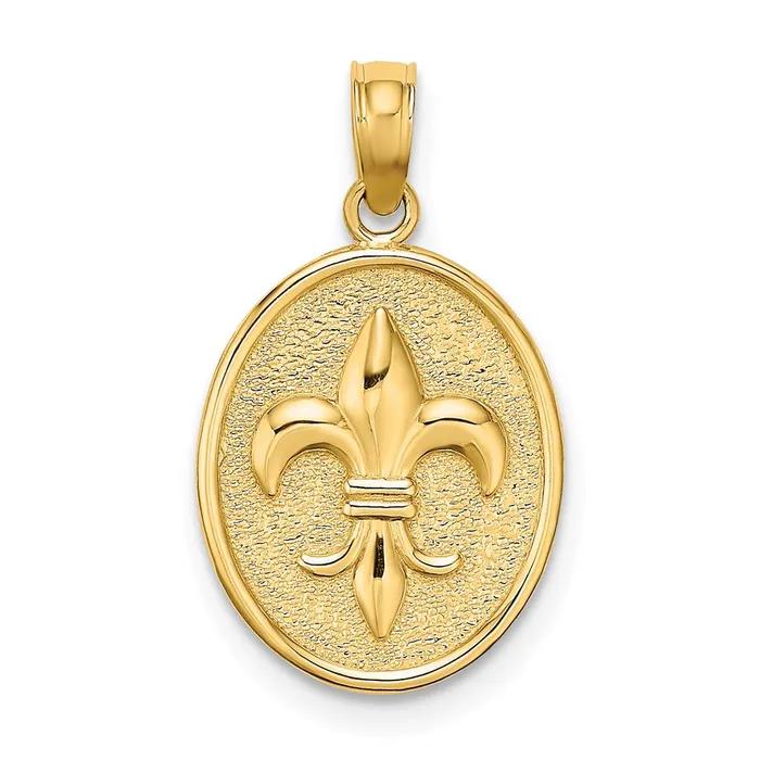 14k Yellow Gold Fleur de Lis on Oval Disc Charm Goldia Charm Necklaces