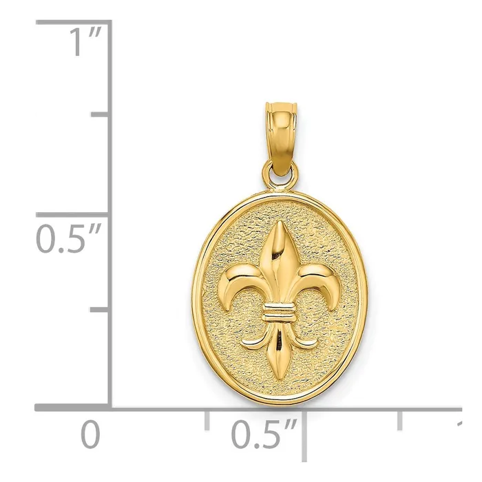 14k Yellow Gold Fleur de Lis on Oval Disc Charm Goldia Charm Necklaces