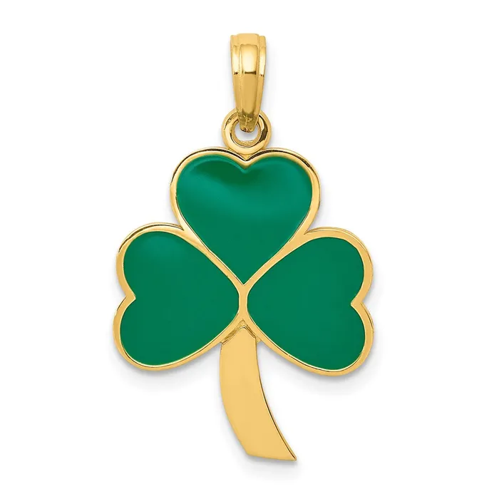 14k Yellow Gold Green Enameled Shamrock Pendant Goldia Necklaces