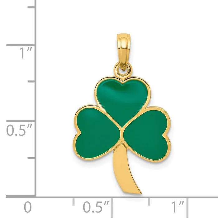 14k Yellow Gold Green Enameled Shamrock Pendant Goldia Necklaces