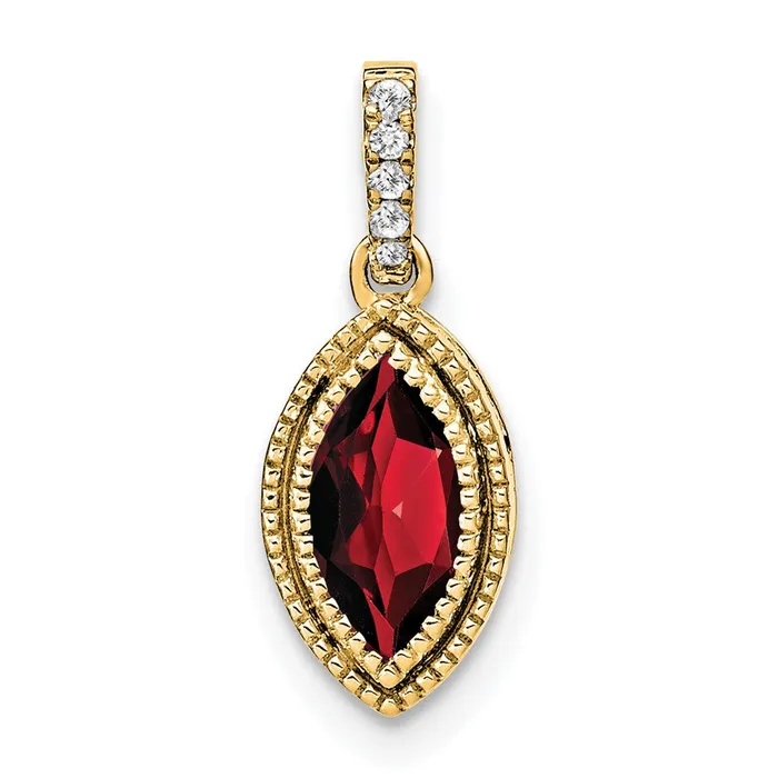 14K Yellow Gold Marquise Garnet and Real Diamond Pendant Goldia Necklaces