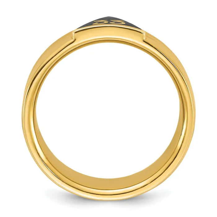 14k Yellow Gold Mens Polished and Grooved with Black Enamel Active 33rd Degree Masonic Ring Goldia Rings