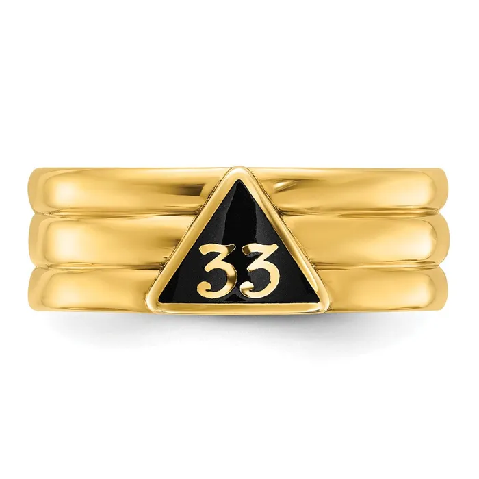 14k Yellow Gold Mens Polished and Grooved with Black Enamel Active 33rd Degree Masonic Ring Goldia Rings