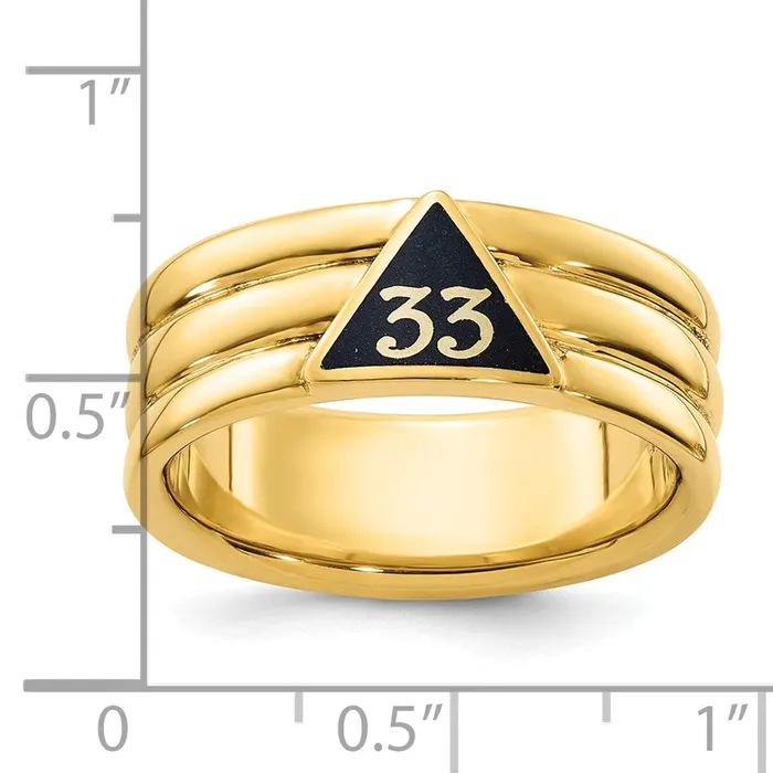 14k Yellow Gold Mens Polished and Grooved with Black Enamel Active 33rd Degree Masonic Ring Goldia Rings