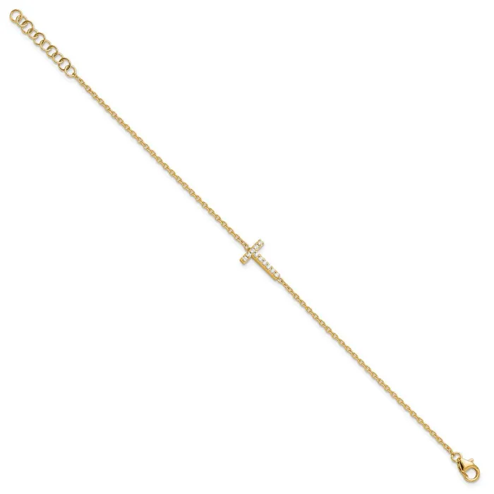 14k Yellow Gold Natural Diamond Sideways Letter T w 1in ext Bracelet goldiaca Bracelets