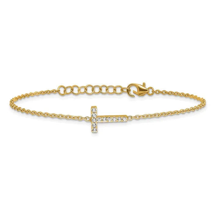 14k Yellow Gold Natural Diamond Sideways Letter T w 1in ext Bracelet goldiaca Bracelets