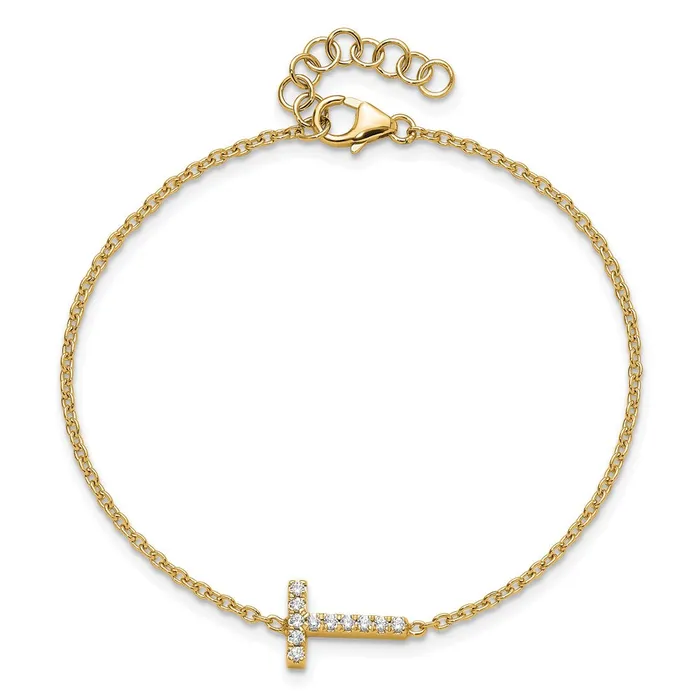 14k Yellow Gold Natural Diamond Sideways Letter T w 1in ext Bracelet goldiaca Bracelets