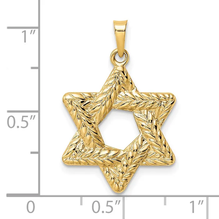14k Yellow Gold Polished and Textured Solid Star of David Pendant Goldia Necklaces