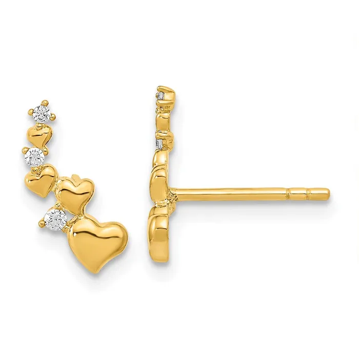 14k Yellow Gold Polished Heart CZ Post Earrings Goldia Earrings