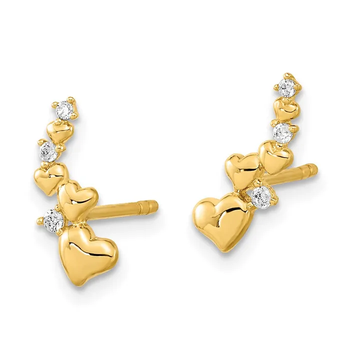 14k Yellow Gold Polished Heart CZ Post Earrings Goldia Earrings
