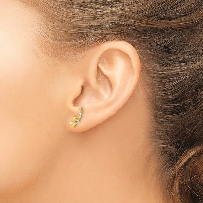 14k Yellow Gold Polished Heart CZ Post Earrings Goldia Earrings