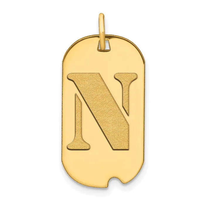 14k Yellow Gold Polished Letter N Initial Dog Tag Pendant Goldia Necklaces