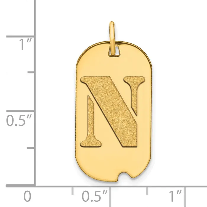 14k Yellow Gold Polished Letter N Initial Dog Tag Pendant Goldia Necklaces