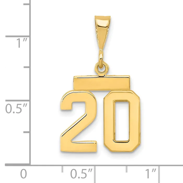 14k Yellow Gold Polished Small Number 20 Charm Goldia Charm Necklaces