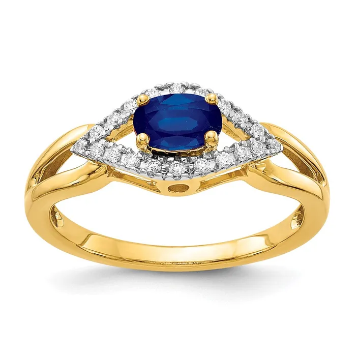 14K Yellow Gold Real Diamond and Sapphire Ring Goldia Rings
