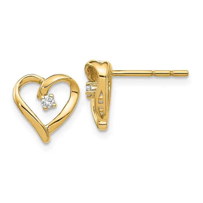 14k Yellow Gold Real Diamond Heart Earrings Goldia Earrings