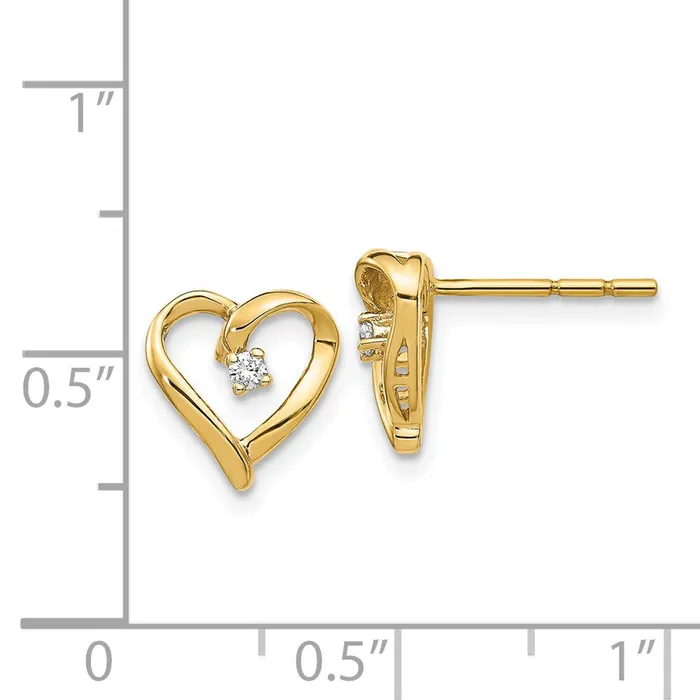 14k Yellow Gold Real Diamond Heart Earrings Goldia Earrings