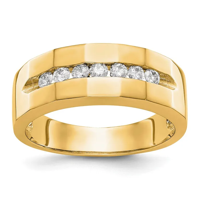 14K Yellow Gold Real Diamond Mens Band Goldia Rings