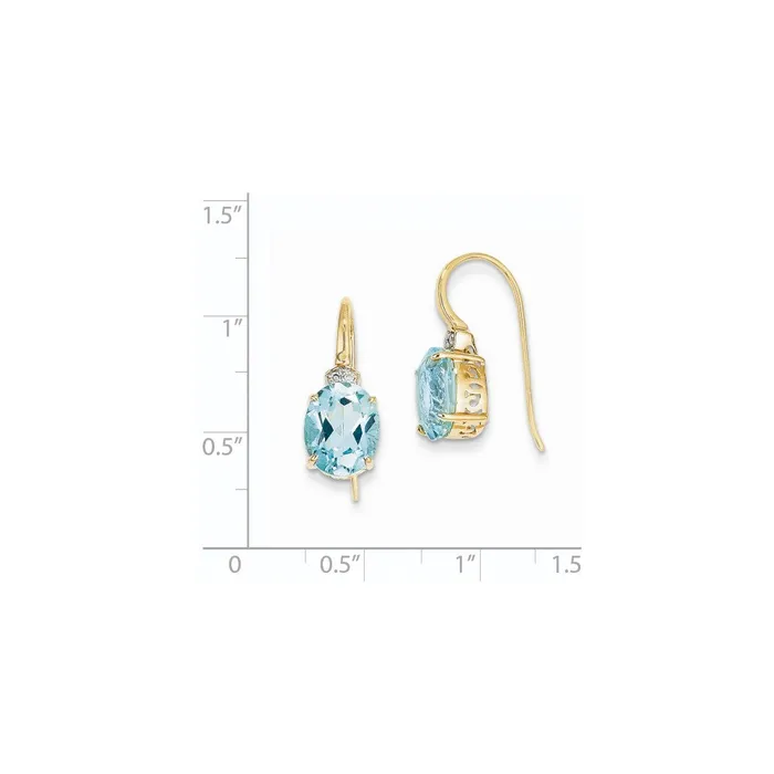 14k Yellow Gold Real Diamond u0026 Blue Topaz Oval Dangle Earrings Goldia Earrings