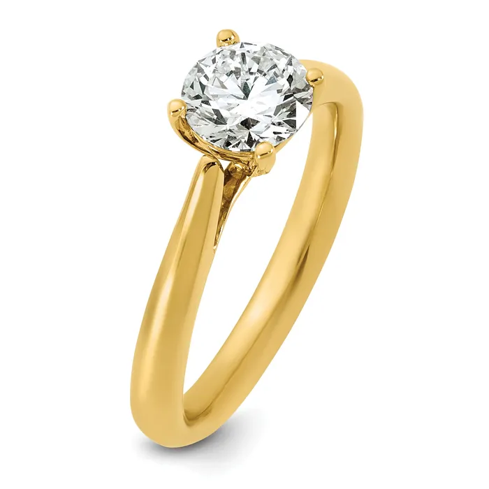 14k Yellow Gold True Origin 1 Ct Lab Grown Diamond VSSI G Round Solitaire Engagement Ring Goldia Rings