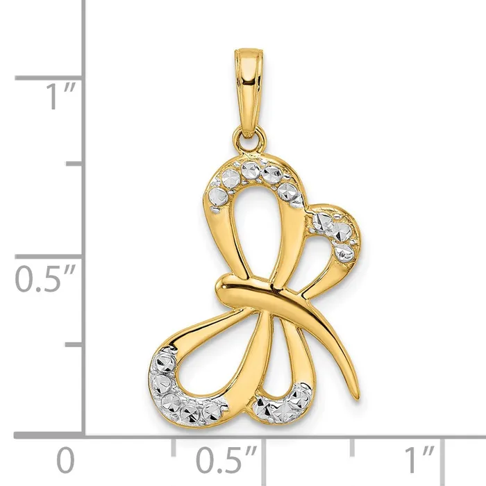 14k Yellow Rhodium Gold and White Rhodium Diamondcut Dragonfly Pendant Goldia Necklaces