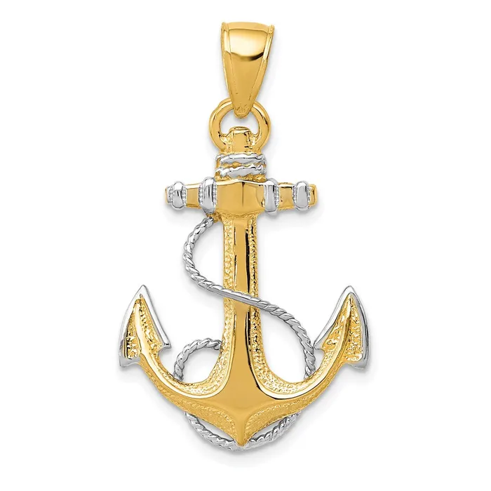 14k Yellow Rhodium Gold w Rhodium Anchor wRope Pendant Goldia PreStyled Sets