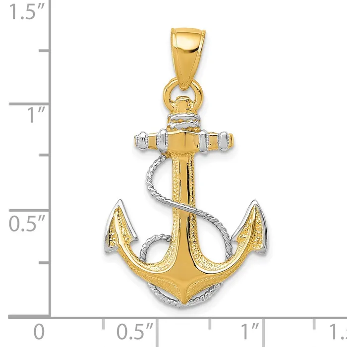 14k Yellow Rhodium Gold w Rhodium Anchor wRope Pendant Goldia PreStyled Sets