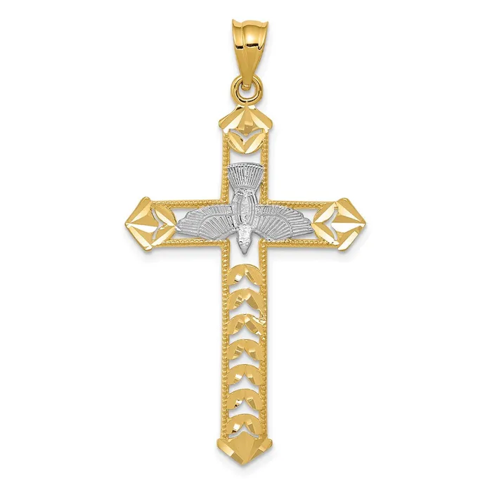 14k Yellow Rhodium Gold WRhodium Polished DiamondCut Dove Cross Pendant Goldia Necklaces 14k Yellow Rhodium Gold WRhodium Polished DiamondCut Dove Cross Pendant Goldia Necklaces