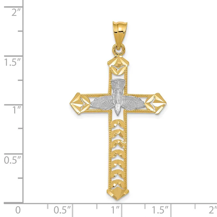 14k Yellow Rhodium Gold WRhodium Polished DiamondCut Dove Cross Pendant Goldia Necklaces