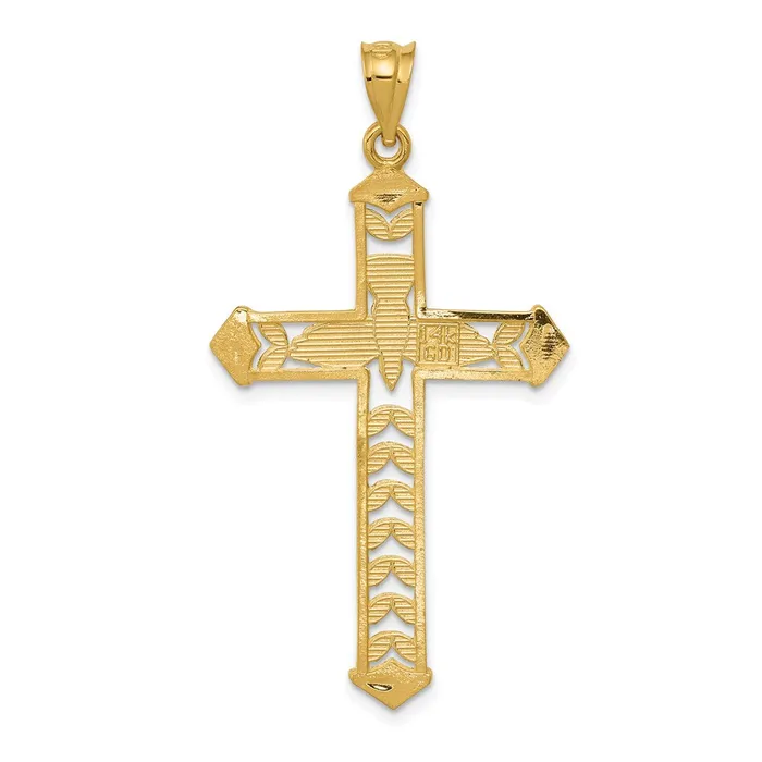 14k Yellow Rhodium Gold WRhodium Polished DiamondCut Dove Cross Pendant Goldia Necklaces