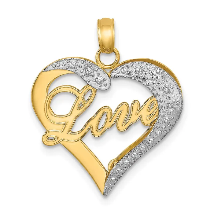 14k Yellow Rhodium Gold with White Rhodium Heart Diamondcut LOVE Charm Goldia Bracelets 14k Yellow Rhodium Gold with White Rhodium Heart Diamondcut LOVE Charm Goldia Bracelets
