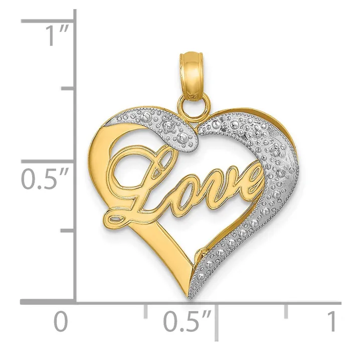 14k Yellow Rhodium Gold with White Rhodium Heart Diamondcut LOVE Charm Goldia Bracelets