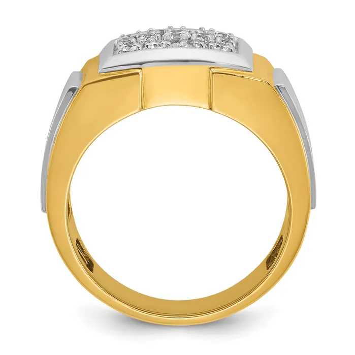 14k Yellow Rhodium with White 12 Ct Lab Grown Diamond VSSI G Polished and Satin Cluster Ring Goldia Rings