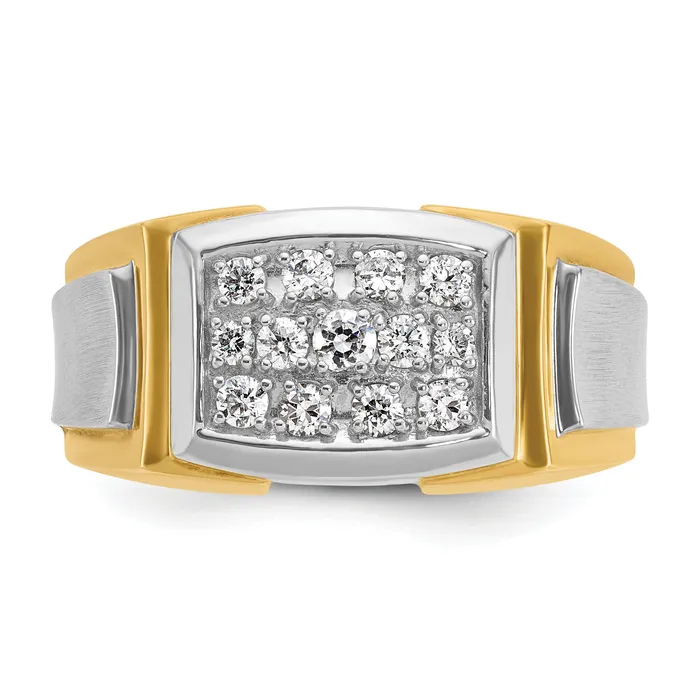 14k Yellow Rhodium with White 12 Ct Lab Grown Diamond VSSI G Polished and Satin Cluster Ring Goldia Rings