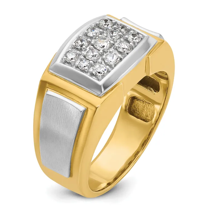 14k Yellow Rhodium with White 12 Ct Lab Grown Diamond VSSI G Polished and Satin Cluster Ring Goldia Rings