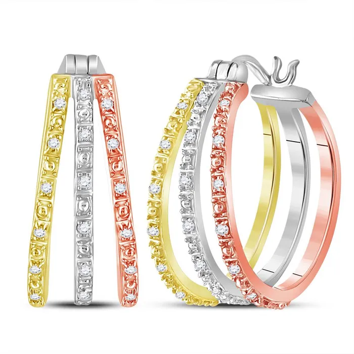 14kt TriTone Gold Round Diamond Triple Hoop Earrings 15 Cttw gndatlanta Earrings 14kt TriTone Gold Round Diamond Triple Hoop Earrings 15 Cttw gndatlanta Earrings