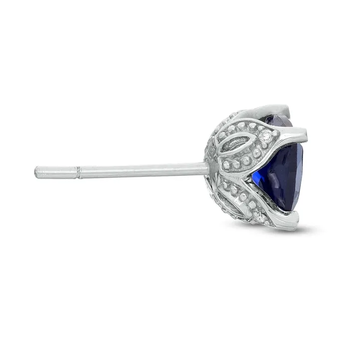 60mm CushionCut LabCreated Blue Sapphire and Diamond Accent Stud Earrings in 10K White Gold Goldia Earrings 60mm CushionCut LabCreated Blue Sapphire and Diamond Accent Stud Earrings in 10K White Gold Goldia Earrings