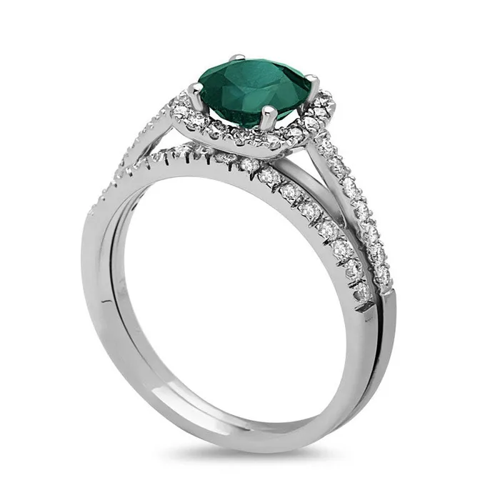 60mm Emerald and 038 CT TW Natural Diamond Frame Bridal Engagement Ring Set in Solid 14K White Gold Goldia Rings 60mm Emerald and 038 CT TW Natural Diamond Frame Bridal Engagement Ring Set in Solid 14K White Gold Goldia Rings