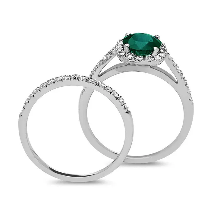 60mm Emerald and 038 CT TW Natural Diamond Frame Bridal Engagement Ring Set in Solid 14K White Gold Goldia Rings 60mm Emerald and 038 CT TW Natural Diamond Frame Bridal Engagement Ring Set in Solid 14K White Gold Goldia Rings