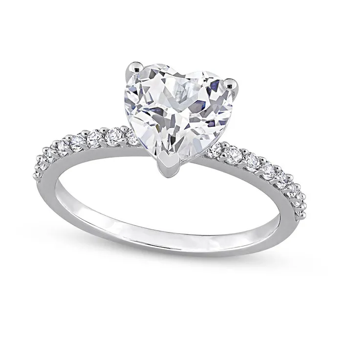 80mm HeartShaped White LabCreated Sapphire Ring in Solid 10K White Gold Goldia Rings 80mm HeartShaped White LabCreated Sapphire Ring in Solid 10K White Gold Goldia Rings