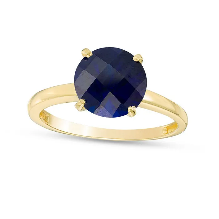 80mm LabCreated Blue Sapphire Solitaire Ring in Solid 10K Yellow Gold Goldia Rings 80mm LabCreated Blue Sapphire Solitaire Ring in Solid 10K Yellow Gold Goldia Rings