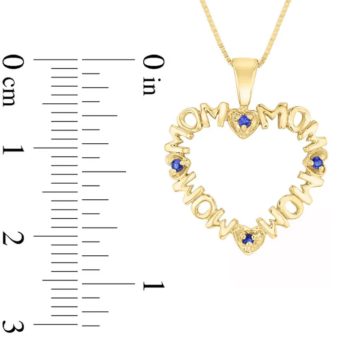 Blue Sapphire Repeating MOM Heart Pendant in 14K Gold Goldia Necklaces Blue Sapphire Repeating MOM Heart Pendant in 14K Gold Goldia Necklaces