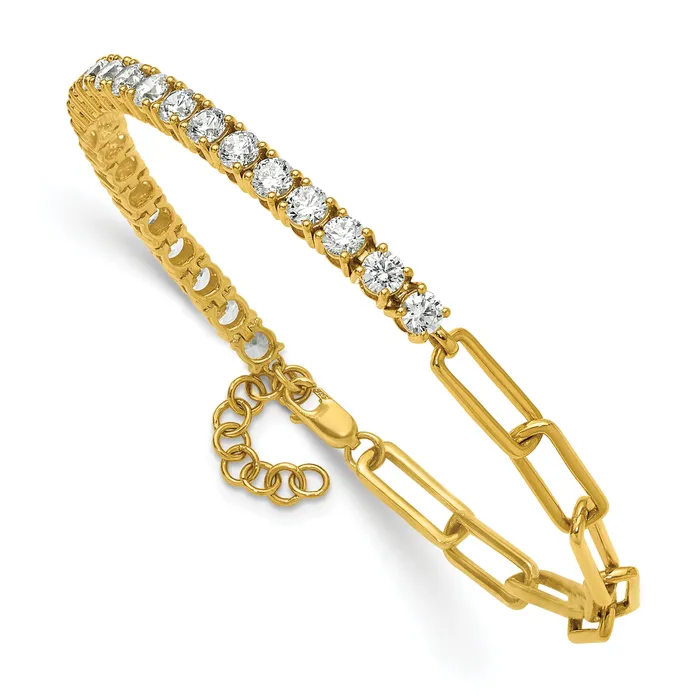 Bracelets 14k Yellow Gold 3 34 Ct Lab Grown Diamond VSSI G Half Paperclip 7 inch with an 1 inch exension Bracelet Goldia