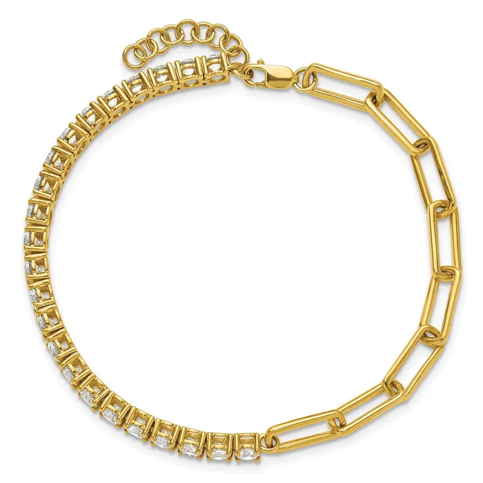 Bracelets 14k Yellow Gold 3 34 Ct Lab Grown Diamond VSSI G Half Paperclip 7 inch with an 1 inch exension Bracelet Goldia