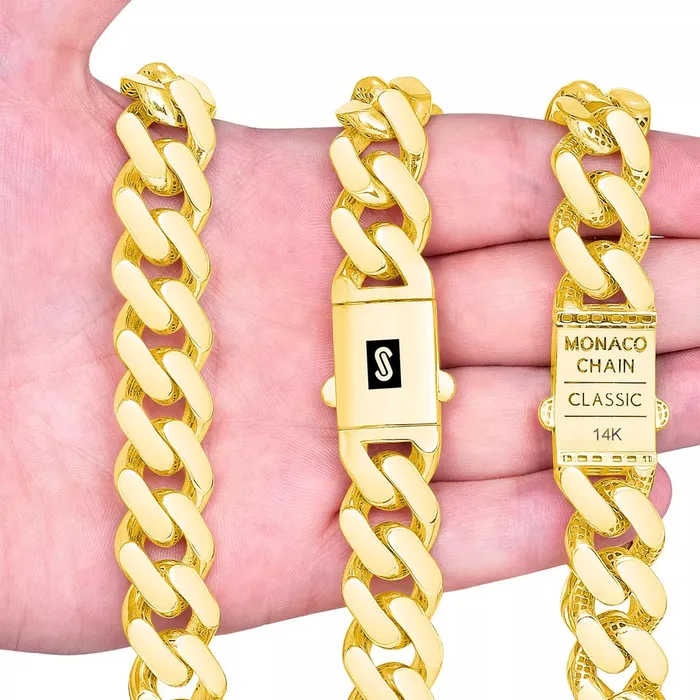 Bracelets Goldiacom 14k Yellow Gold Royal Monaco Miami Cuban Link 15mm Chain Bracelet Box Clasp 85